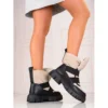 Bottes De Neige Shelovet Pour Femmes Sur Une Plate-forme épaisse Beige Et Noire Le Noir