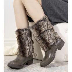 Bottes De Pluie Beiges Avec Fourrure Corrales Brun