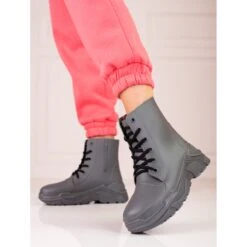 Bottes De Pluie Shelovet Grises à Lacets Pour Femmes