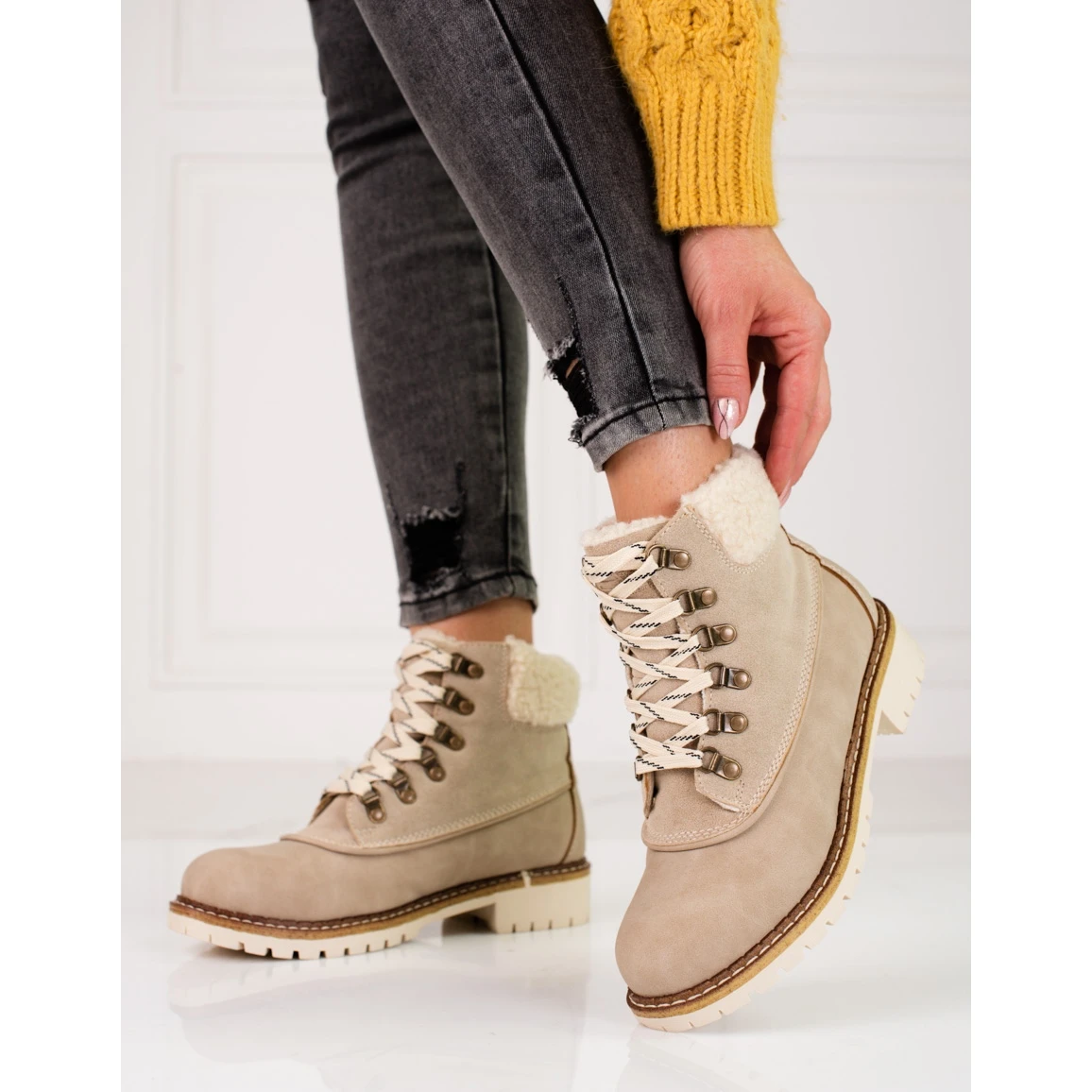 Bottes De Randonnée Pour Femmes Avec Peau De Mouton Shelovet Brun – Image 2