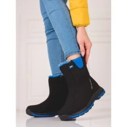 Bottes De Trekking Hautes Pour Femmes DK, Isolées Avec De La Fourrure Le Noir Bleu