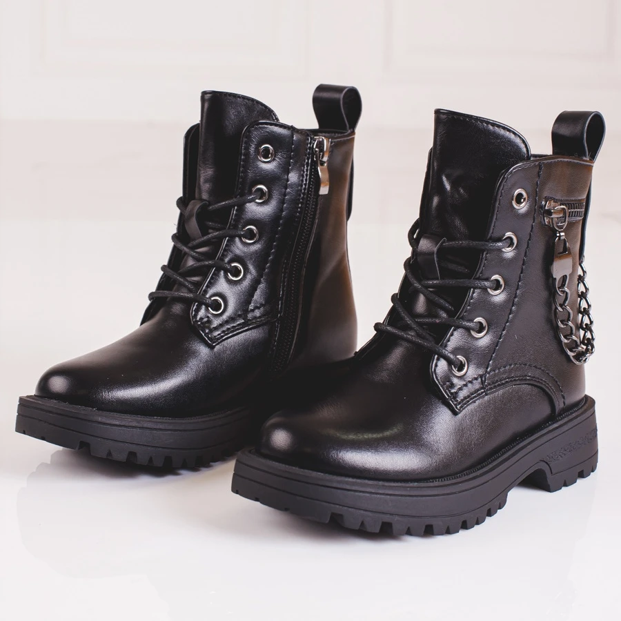 Bottes Filles Noires Avec Chaîne Shelovet Le Noir