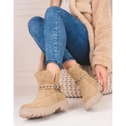 Bottes Pour Femmes Shelovet Beiges En Daim écologique