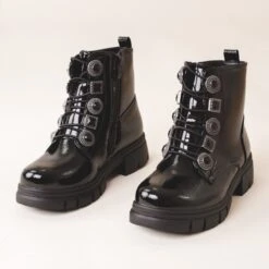 Bottines à Lacets Pour Filles Avec Ornements Shelovet Noir Le Noir