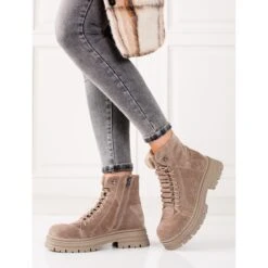 Bottines Beiges En Cuir Naturel Shelovet