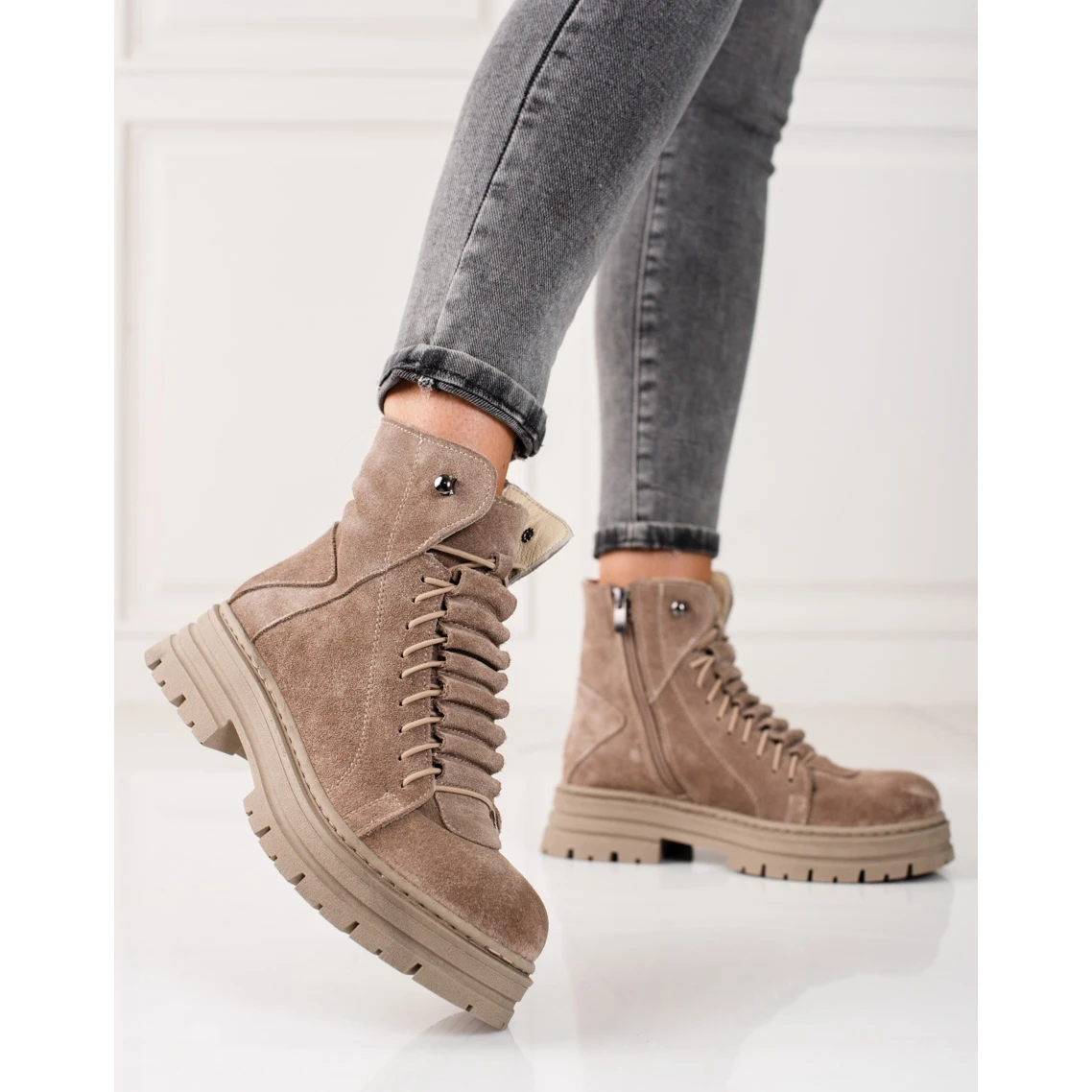 Bottines Beiges En Cuir Naturel Shelovet – Image 2