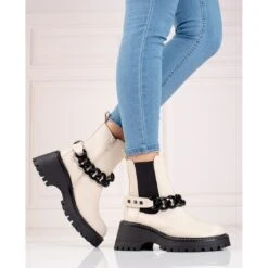 Bottines Chelsea Femme Avec Chaîne Shelovet Beige