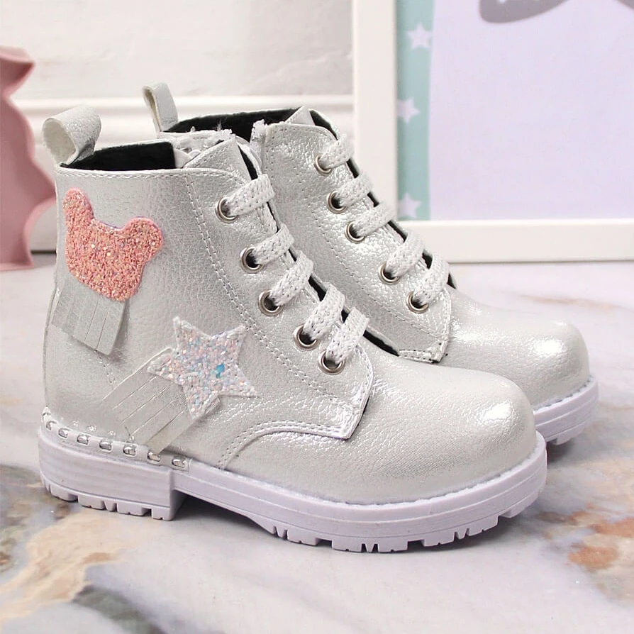 Bottines Fille Potocki Argentées Isolées Argent Brillant Multicolore – Image 2