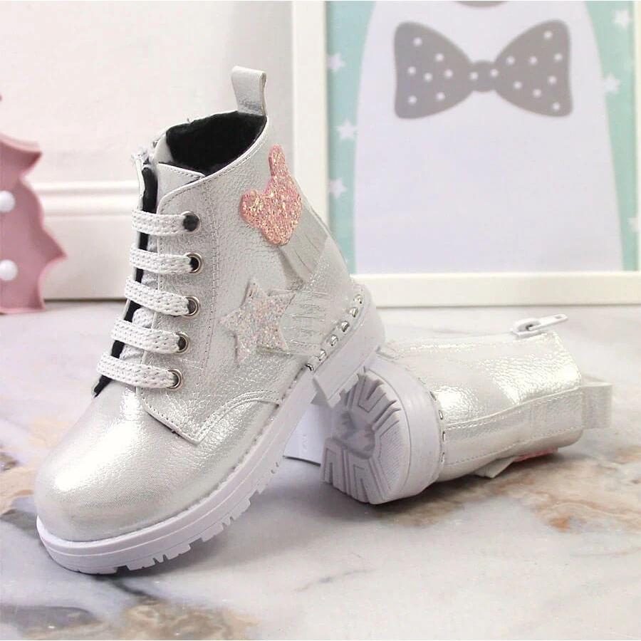 Bottines Fille Potocki Argentées Isolées Argent Brillant Multicolore – Image 3