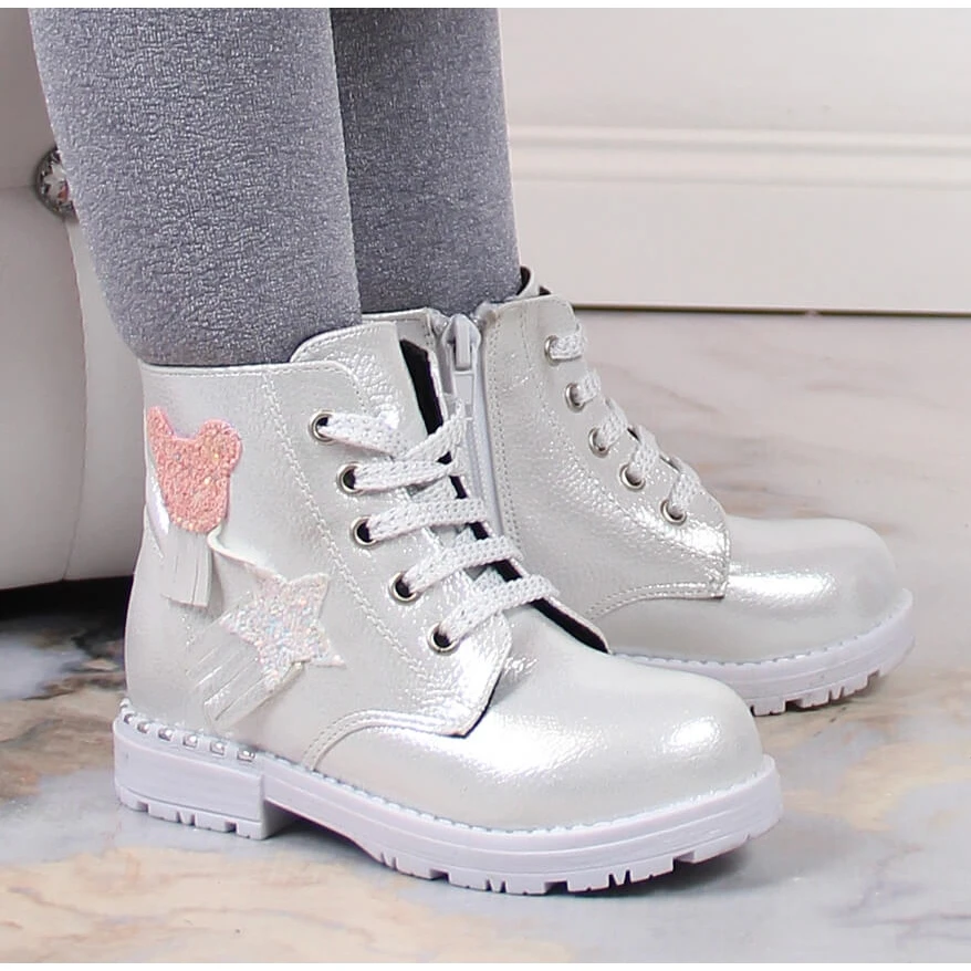 Bottines Fille Potocki Argentées Isolées Argent Brillant Multicolore – Image 5