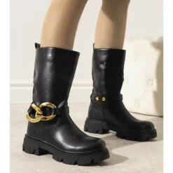 Bottines Matelassées Noires Avec Chaîne Harrison Le Noir