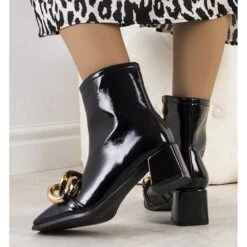 Bottines Milanel En Cuir Verni Noir Le Noir