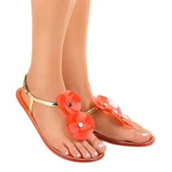 Chaussons à Fleurs Rouges KG19P D'or