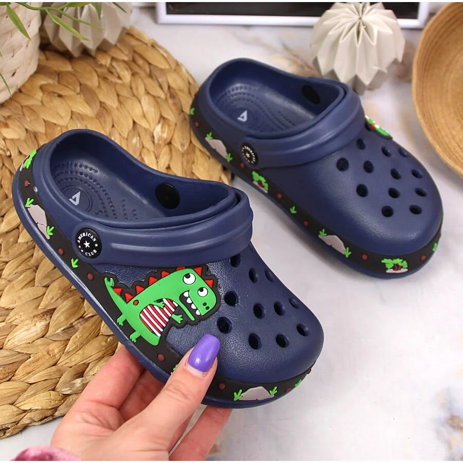 Chaussons American Club Bleu Marine Avec Un Dinosaure – Image 2