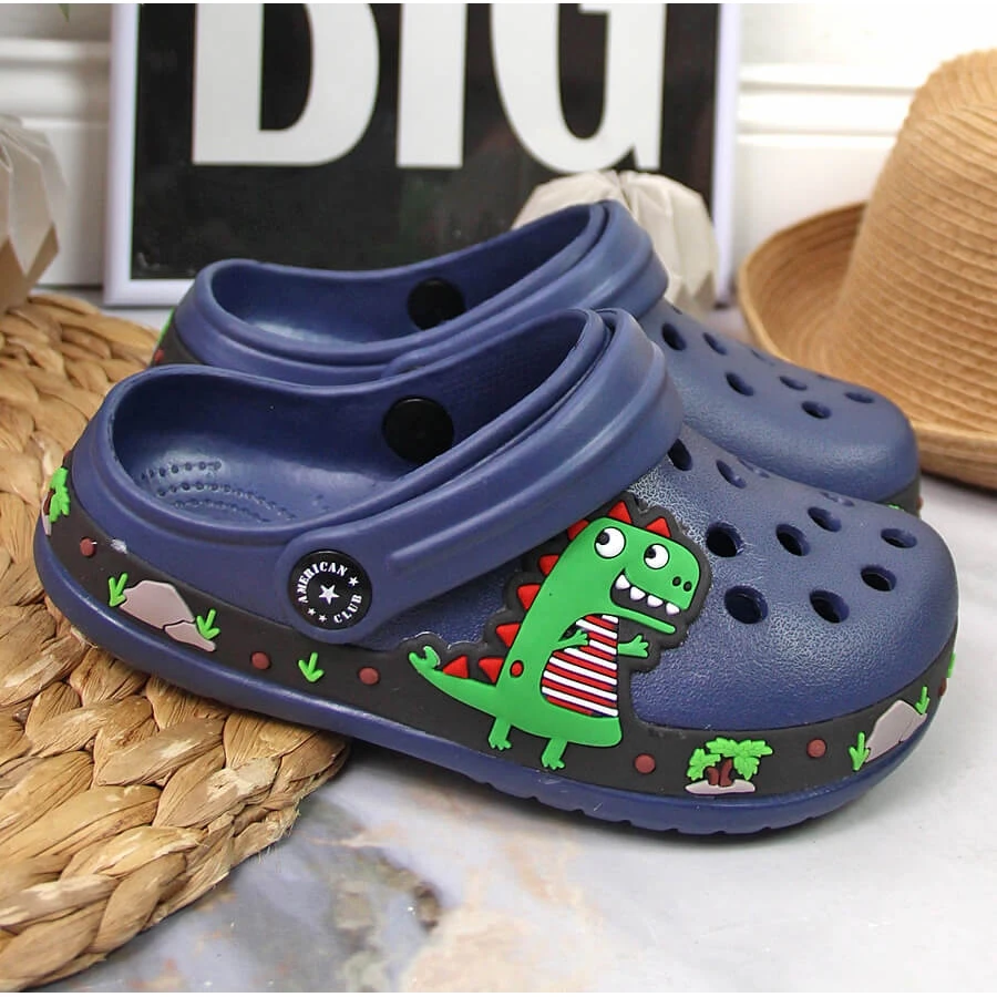 Chaussons American Club Bleu Marine Avec Un Dinosaure – Image 5