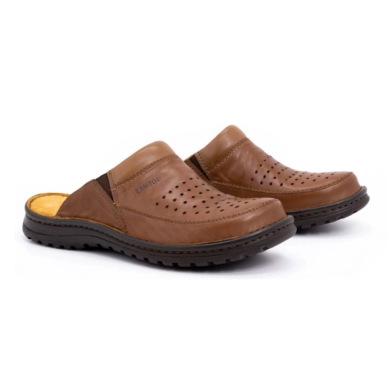 Chaussons En Cuir Pour Hommes 219 Kampol Marron Brun – Image 2