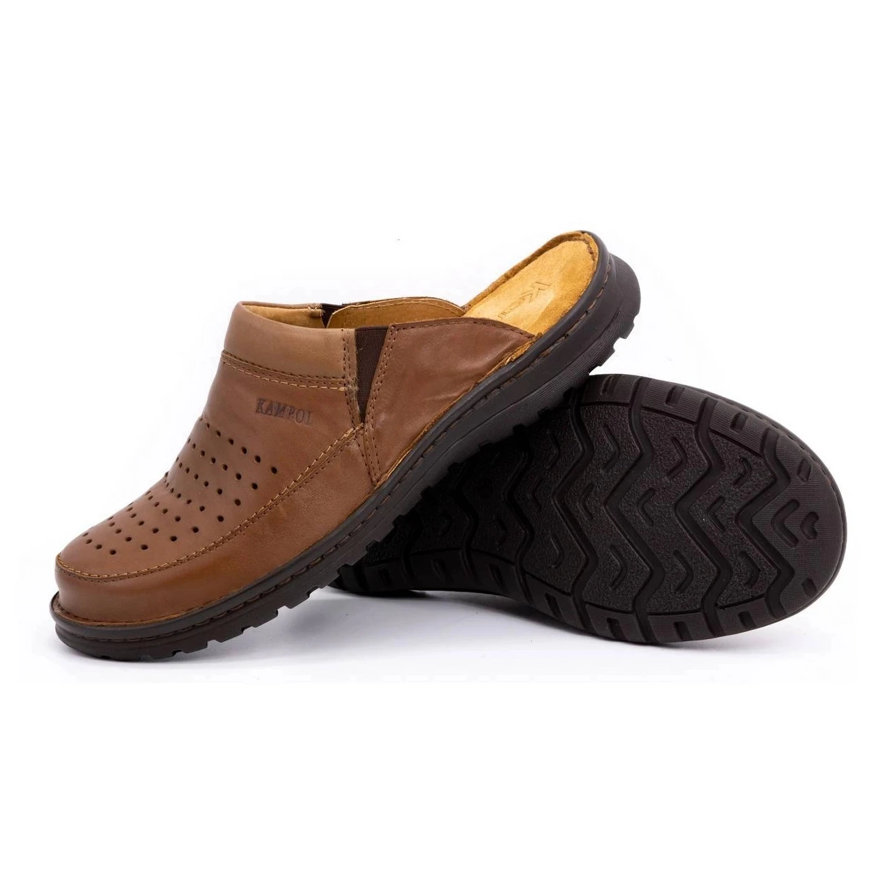 Chaussons En Cuir Pour Hommes 219 Kampol Marron Brun – Image 3