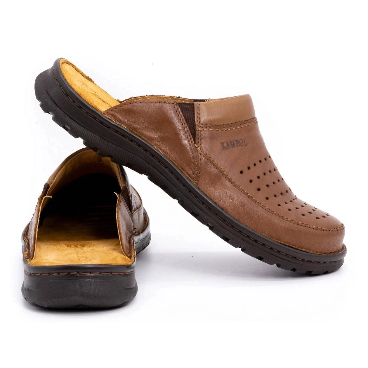 Chaussons En Cuir Pour Hommes 219 Kampol Marron Brun – Image 4