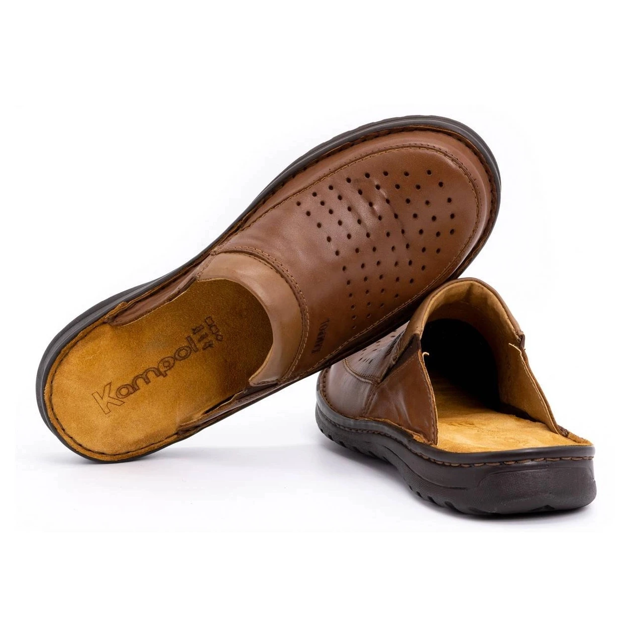 Chaussons En Cuir Pour Hommes 219 Kampol Marron Brun – Image 7