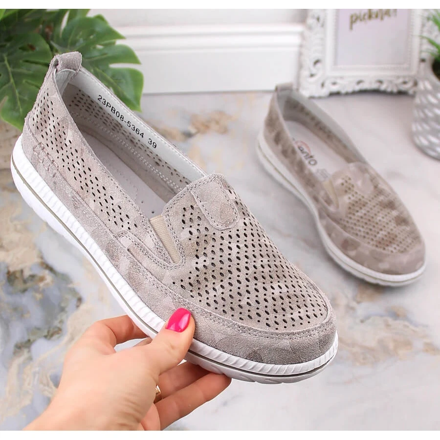 Chaussures à Enfiler Confortables En Cuir Beige Pour Femmes EVento 5364 – Image 5