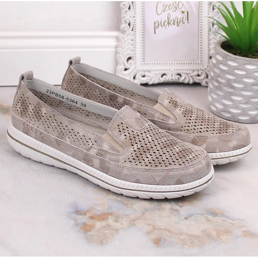 Chaussures à Enfiler Confortables En Cuir Beige Pour Femmes EVento 5364 – Image 6