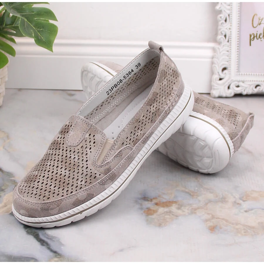 Chaussures à Enfiler Confortables En Cuir Beige Pour Femmes EVento 5364 – Image 8