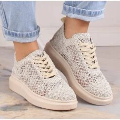 Chaussures à Lacets Pour Femmes Sur La Plate-forme Beige Artiker 50C1117