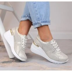 Chaussures Compensées Confortables En Cuir Or S.Barski LR29525 D'or