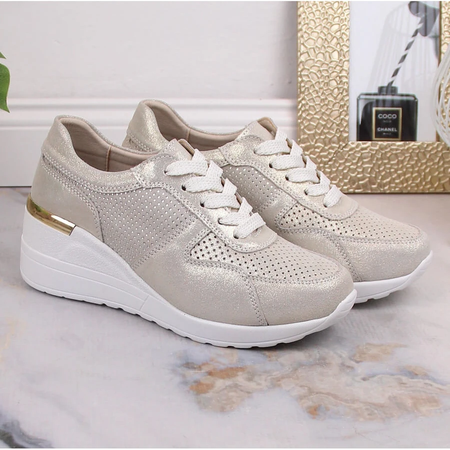 Chaussures Compensées Confortables En Cuir Or S.Barski LR29525 D'or – Image 5