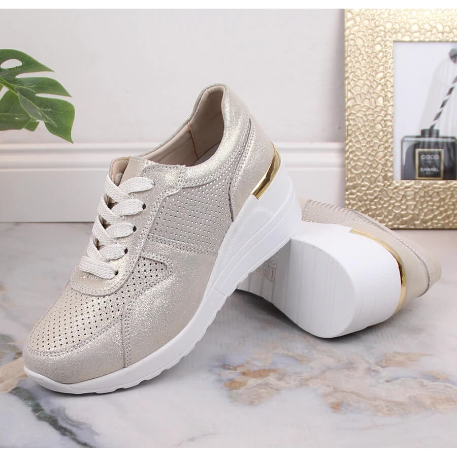 Chaussures Compensées Confortables En Cuir Or S.Barski LR29525 D'or – Image 7