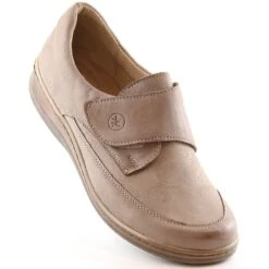 Chaussures Confortables En Cuir Pour Femmes Avec Velcro Beige Helios 395