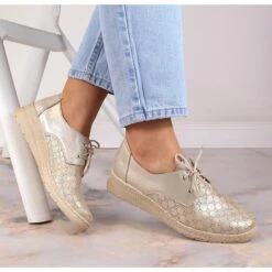 Chaussures Confortables En Cuir Pour Femmes Dorées Helios 401 D'or
