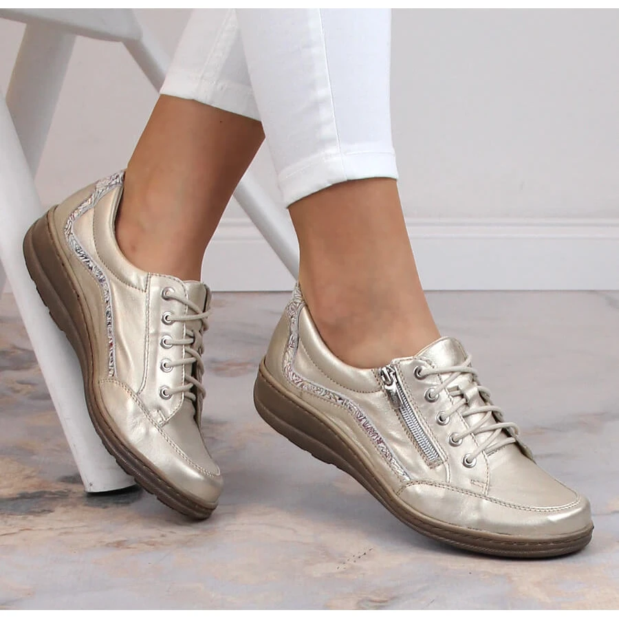 Chaussures Confortables En Cuir Pour Femmes Dorées Helios 411 D'or – Image 2