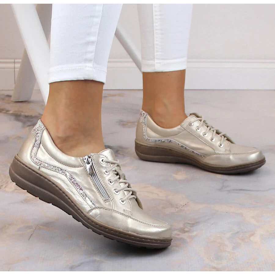 Chaussures Confortables En Cuir Pour Femmes Dorées Helios 411 D'or – Image 3