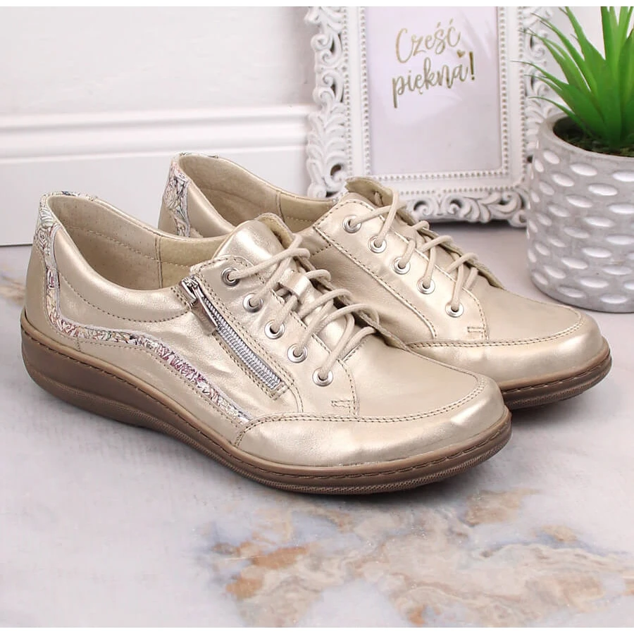 Chaussures Confortables En Cuir Pour Femmes Dorées Helios 411 D'or – Image 5