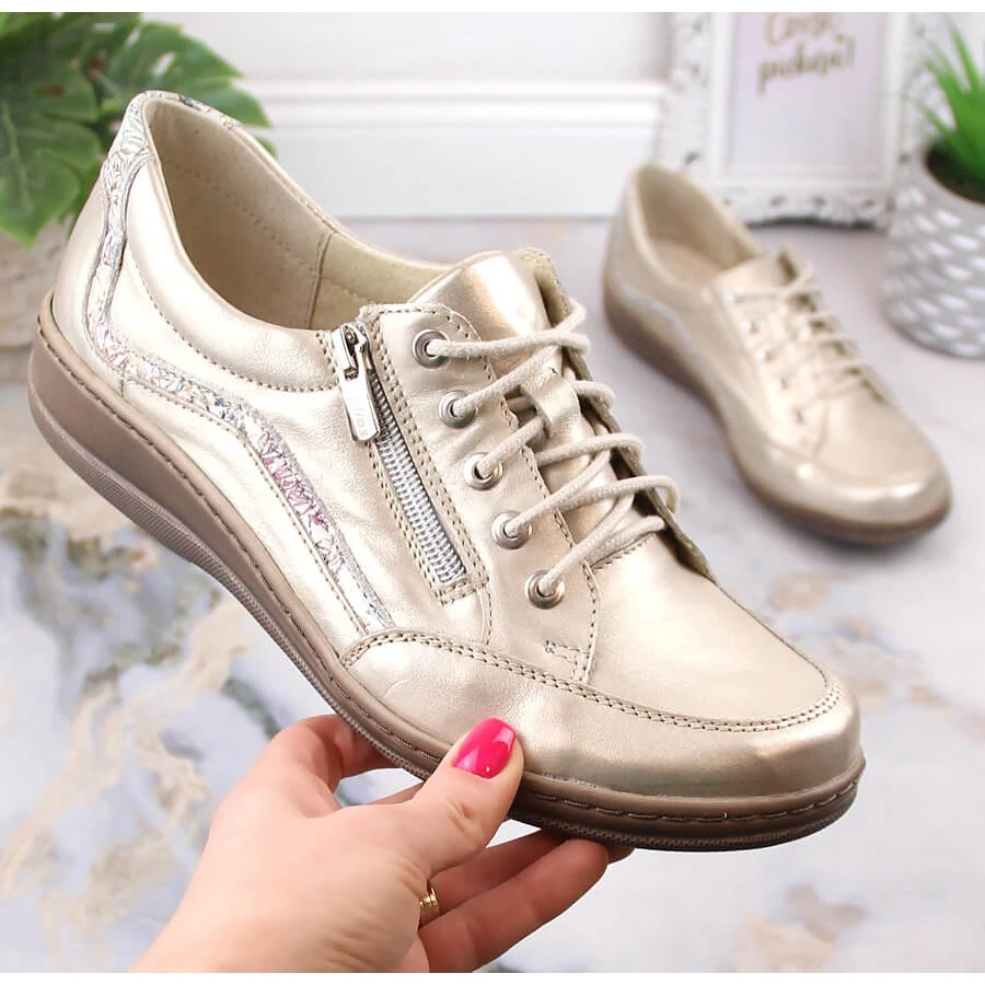 Chaussures Confortables En Cuir Pour Femmes Dorées Helios 411 D'or – Image 6