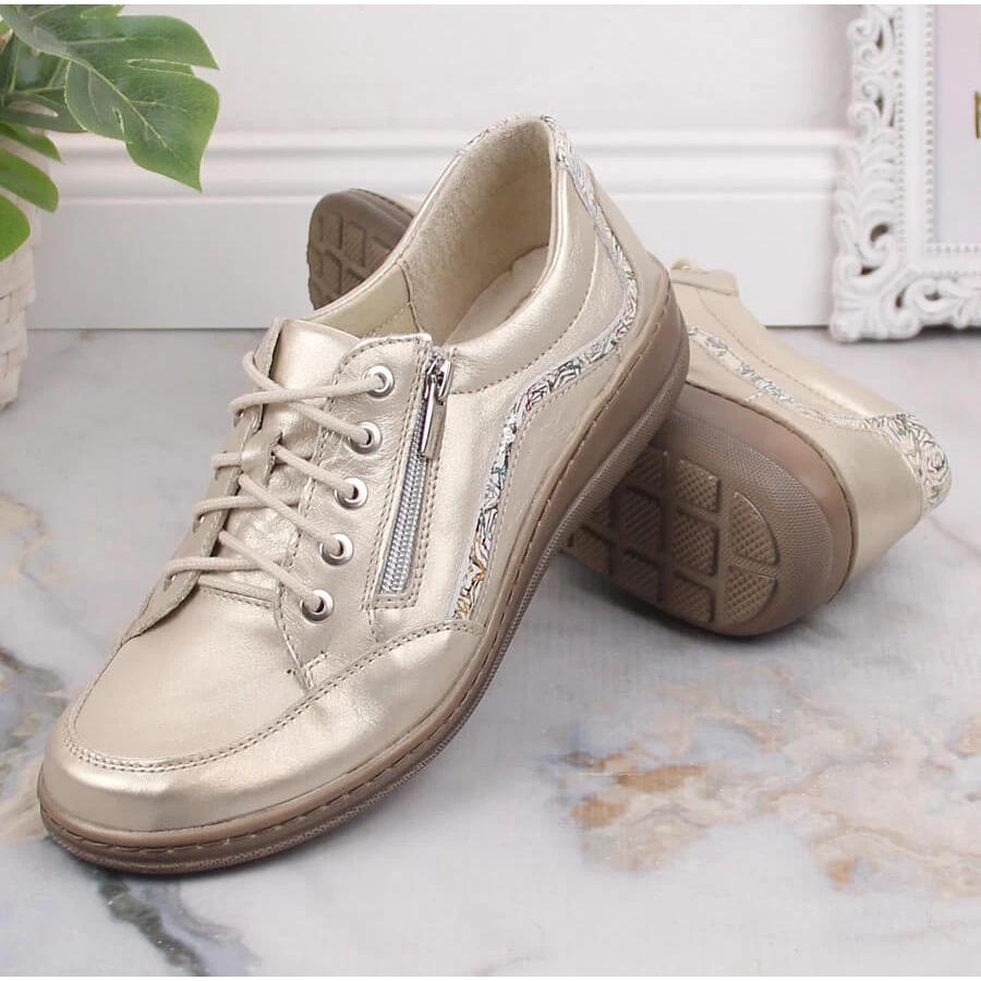 Chaussures Confortables En Cuir Pour Femmes Dorées Helios 411 D'or – Image 8
