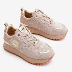 Chaussures De Sport à Plateforme En Daim Pour Femmes GOE LL2N4001 Beige Brun