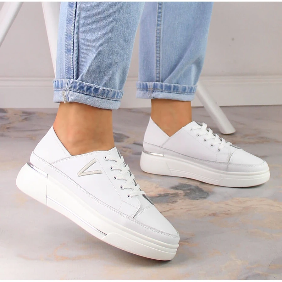 Chaussures De Sport En Cuir Blanc Pour Femme Vinceza SG23-7857 Blanche – Image 3