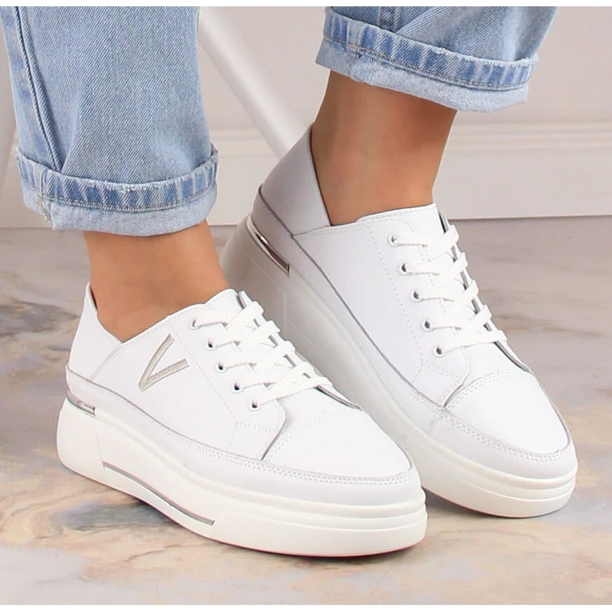 Chaussures De Sport En Cuir Blanc Pour Femme Vinceza SG23-7857 Blanche – Image 4