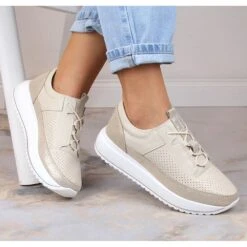 Chaussures De Sport En Cuir Pour Femmes Sur La Plate-forme Beige Artiker 52C1384