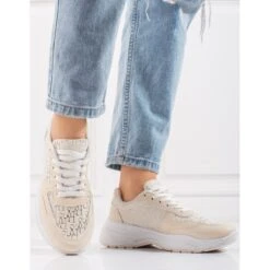 Chaussures De Sport Pour Femmes Shelovet Avec Un Motif Beige Brillant