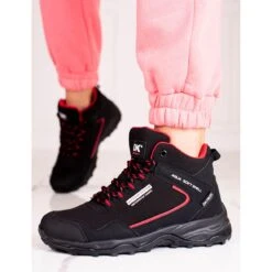 Chaussures De Trekking Hautes Pour Femmes DK Noir Et Rouge Le Noir