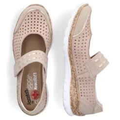 Chaussures D'été En Cuir Avec Velcro Rieker W RKR582 Beige