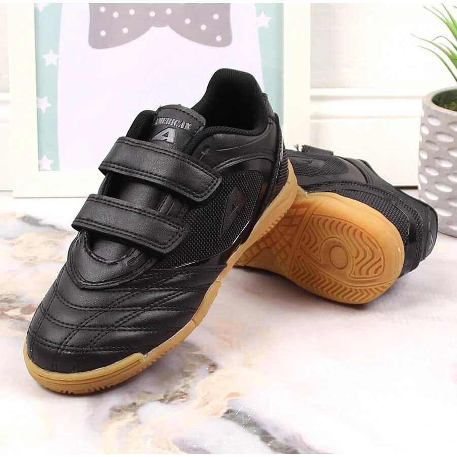 Chaussures D'intérieur Pour Enfants American Club Noires Avec Velcro Le Noir – Image 4