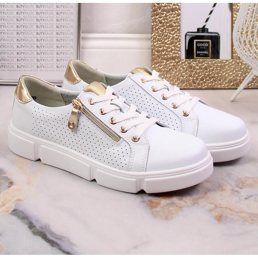 Chaussures En Cuir Pour Femmes Sur La Plate-forme Blanc Filippo DP4528/23 Blanche D'or – Image 6