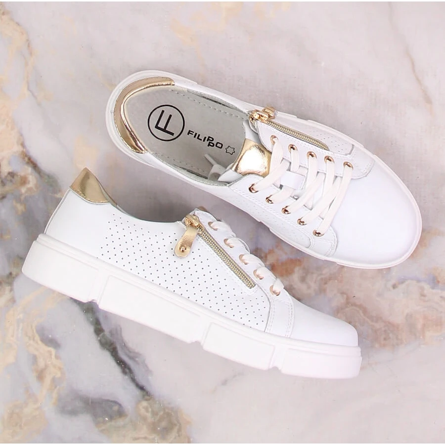 Chaussures En Cuir Pour Femmes Sur La Plate-forme Blanc Filippo DP4528/23 Blanche D'or – Image 8