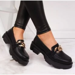 Chaussures Femme En Cuir Noir Avec Chaîne Filippo Le Noir