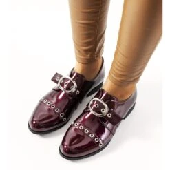Chaussures Laquées Bordeaux à Boucle C18-6263-2 Rouge Multicolore