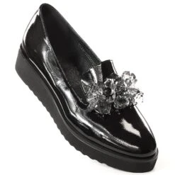 Chaussures Laquées Pour Femmes Avec Cristaux Noirs Vinceza 10856 Le Noir